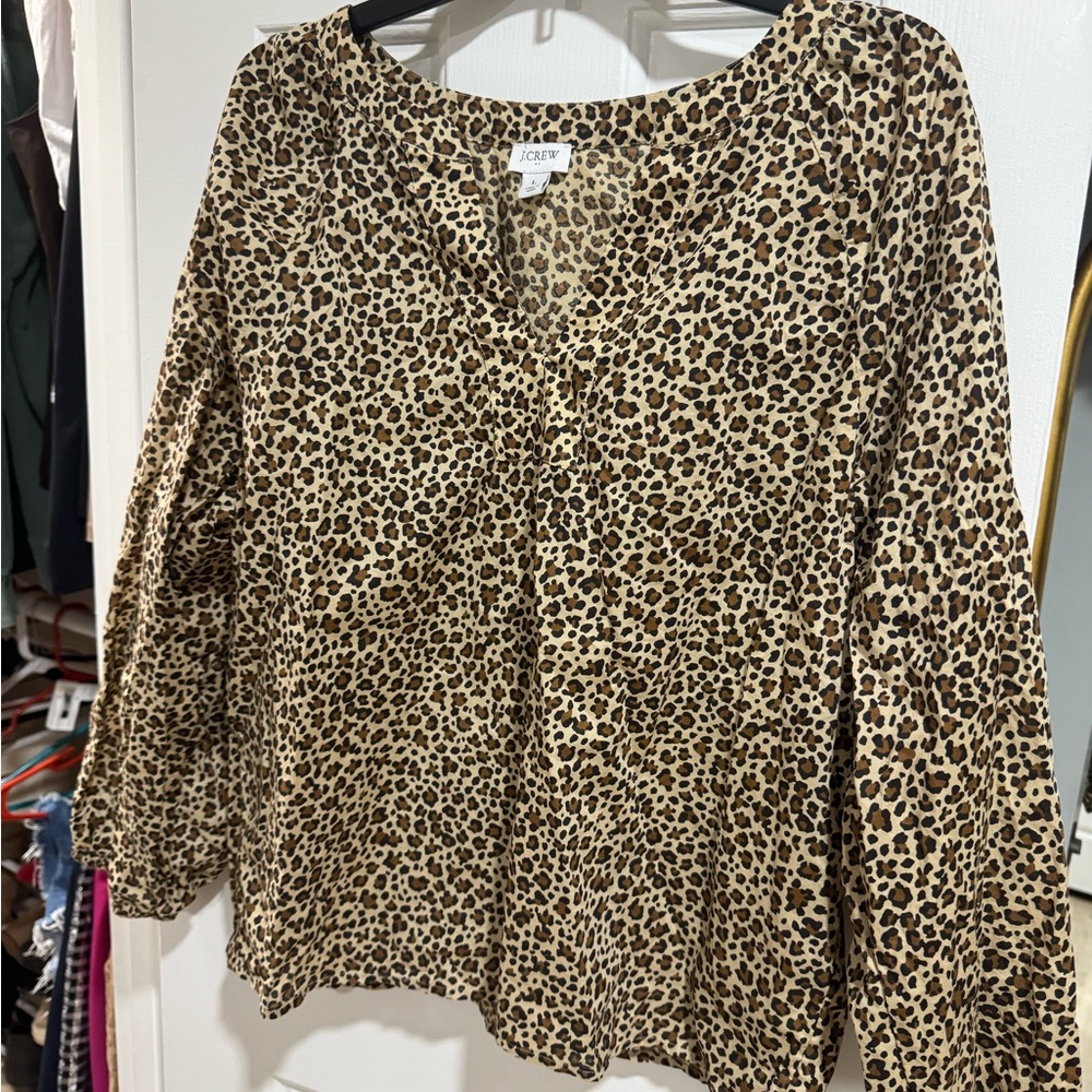 J. Crew Black and Tan Leopard Print Blouse